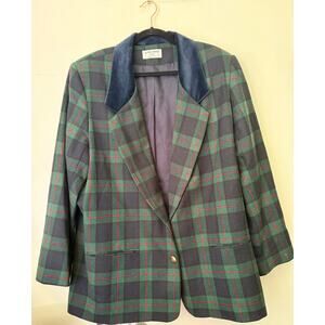 Vintage 90’s Alfred Dunner Green Blue Plaid Blazer Jacket Skirt Set Plus 22W 2X